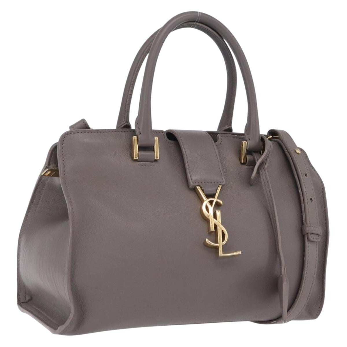 Saint Laurent Monogram Cabas Leather, Gray, Leather, Tote Bag