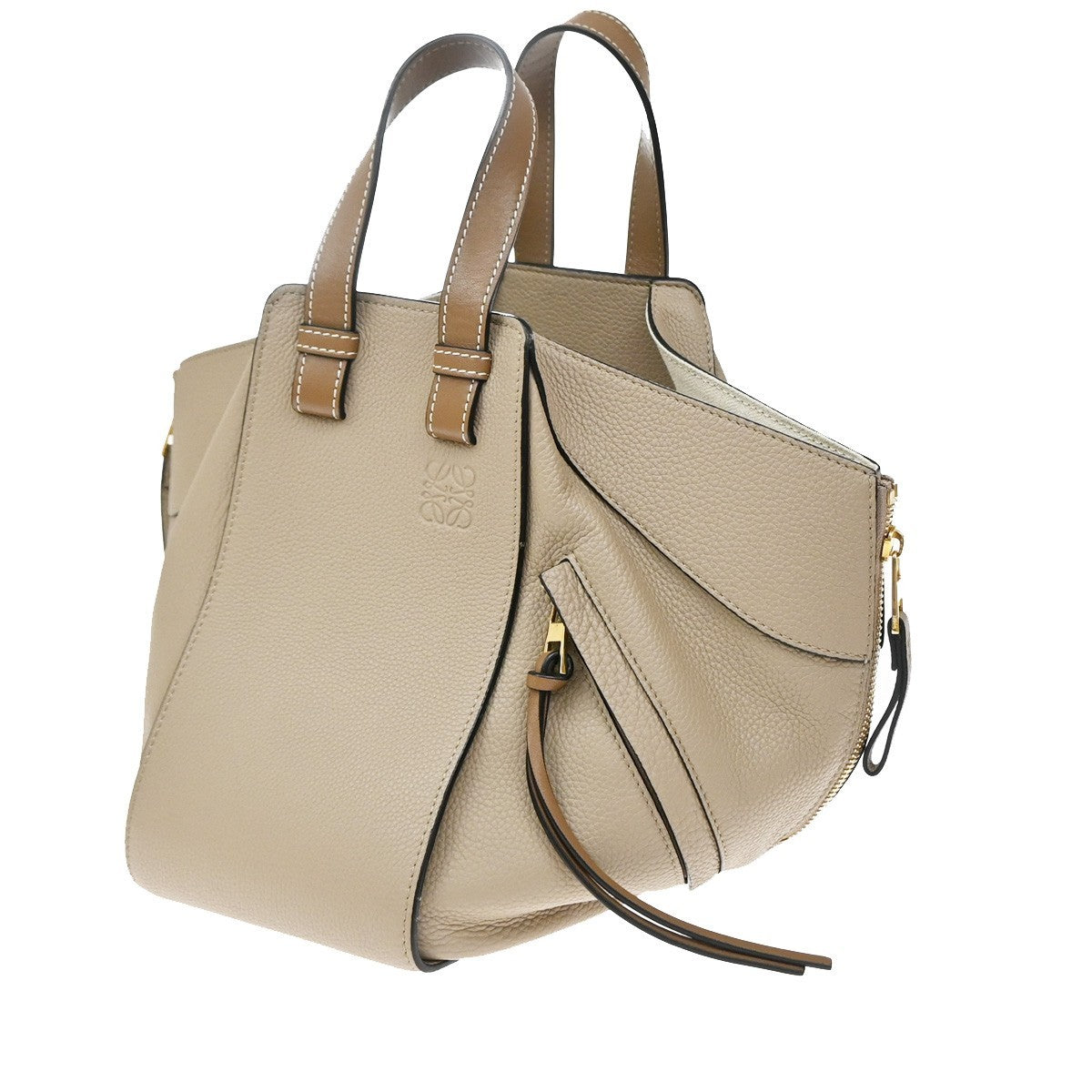 Loewe Hammock Leather, Beige, Leather, Handbag