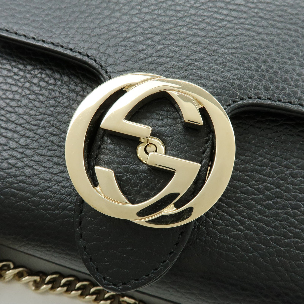 Gucci Interlocking Leather, Black, Leather, Shoulder Bag