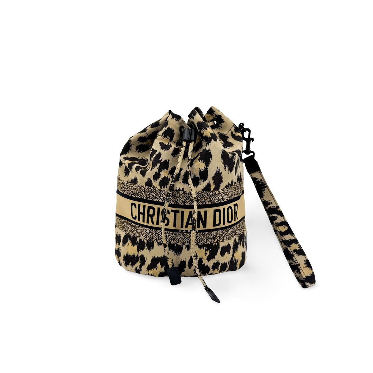 Christian Dior Logo Travel Drawstring Printed Fabric, Beige, Canvas, Clutch