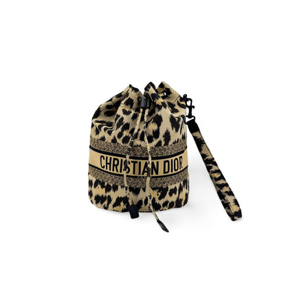 Christian Dior Logo Travel Drawstring Printed Fabric, Beige, Canvas, Clutch