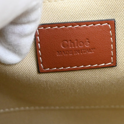 Chloe Woody Leather, Beige, Canvas, Tote Bag