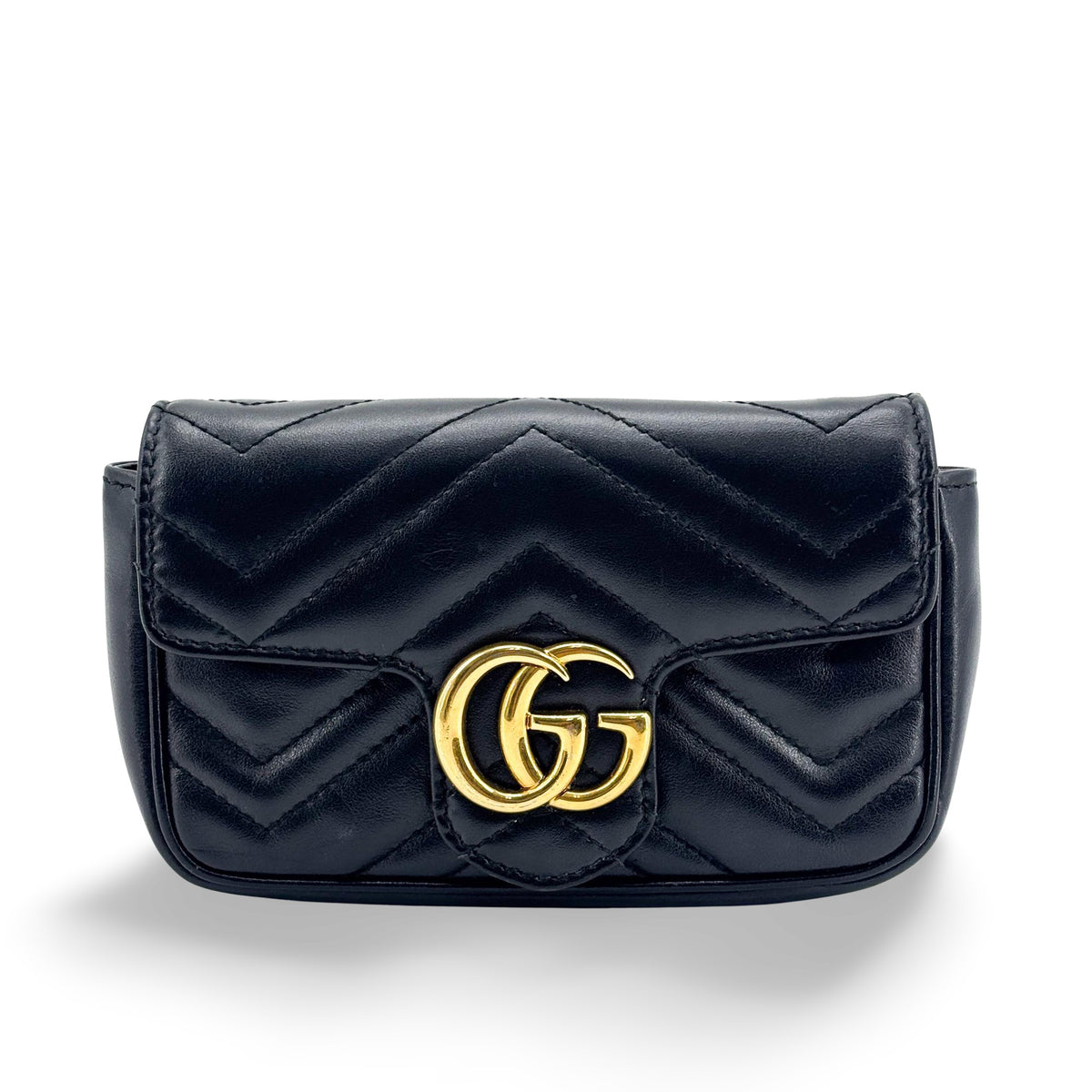 Gucci GG Marmont Flap Matelasse Leather, Black, Calfskin, Handbag