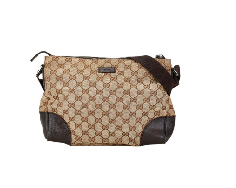 Gucci Front Pocket Messenger Bag GG Canvas, BEIGE, CANVAS, Shoulder bag