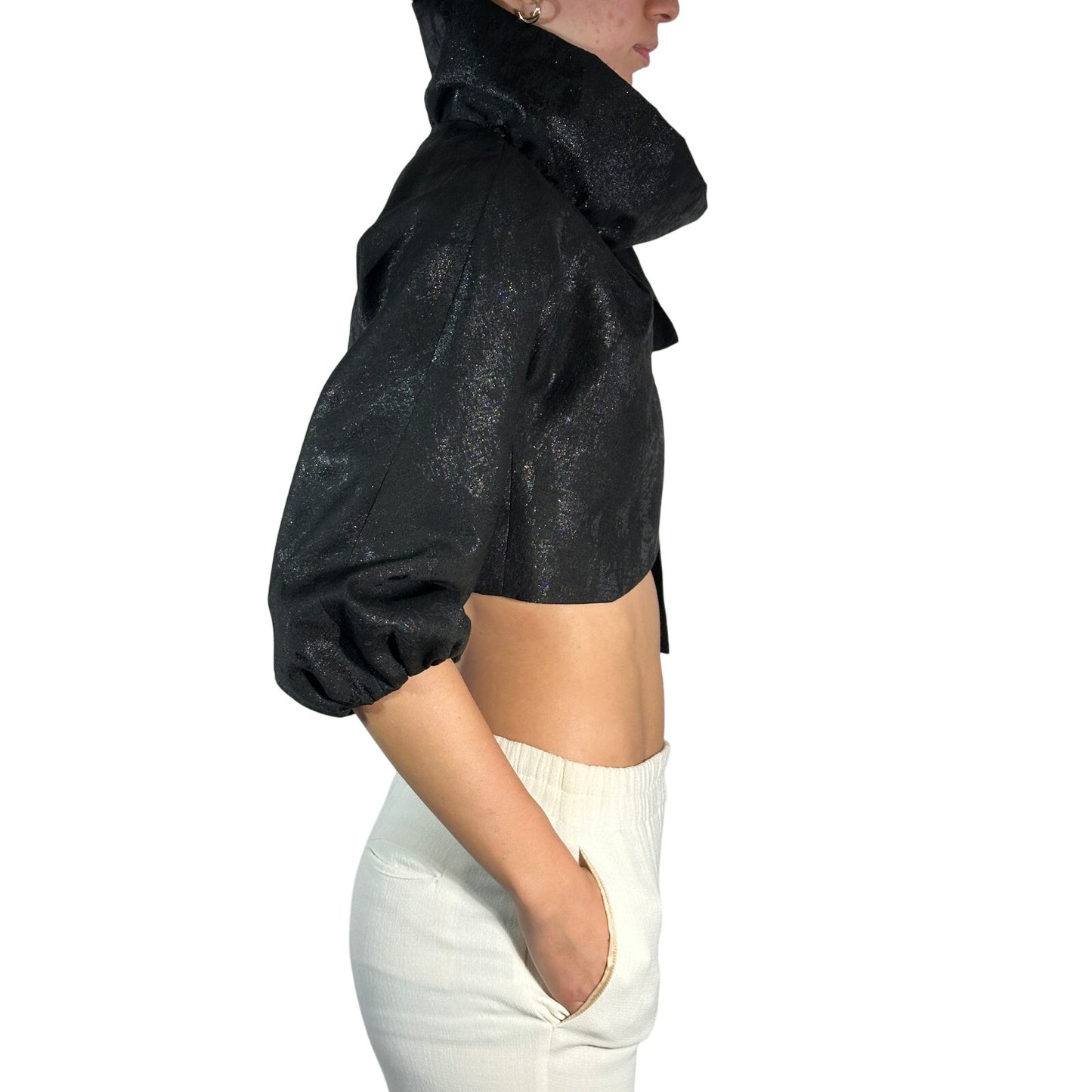 HOSS Metallic Cropped Wrap Top