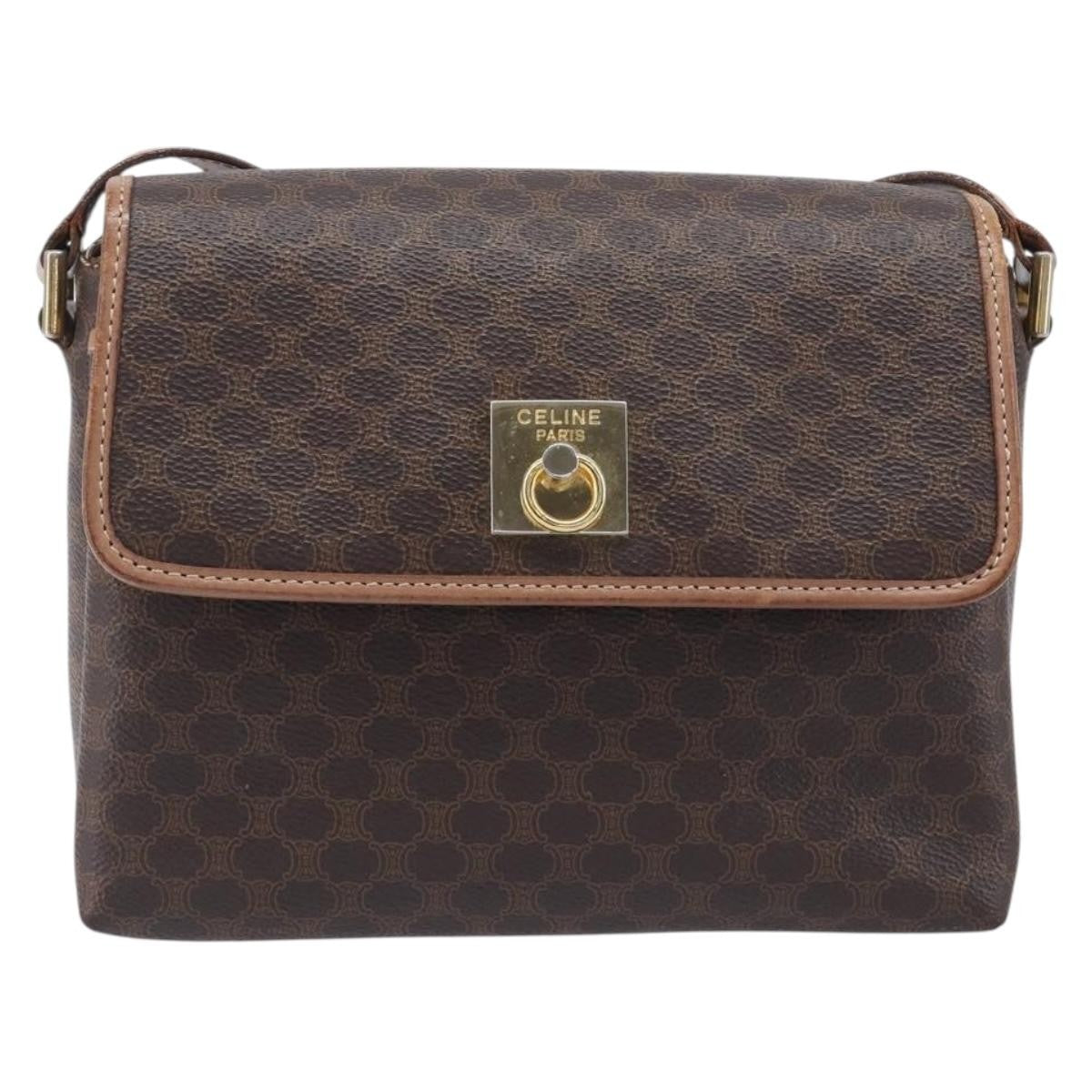 Celine Macadam Shoulder Canvas, Brown, Canvas, Crossbody Bag