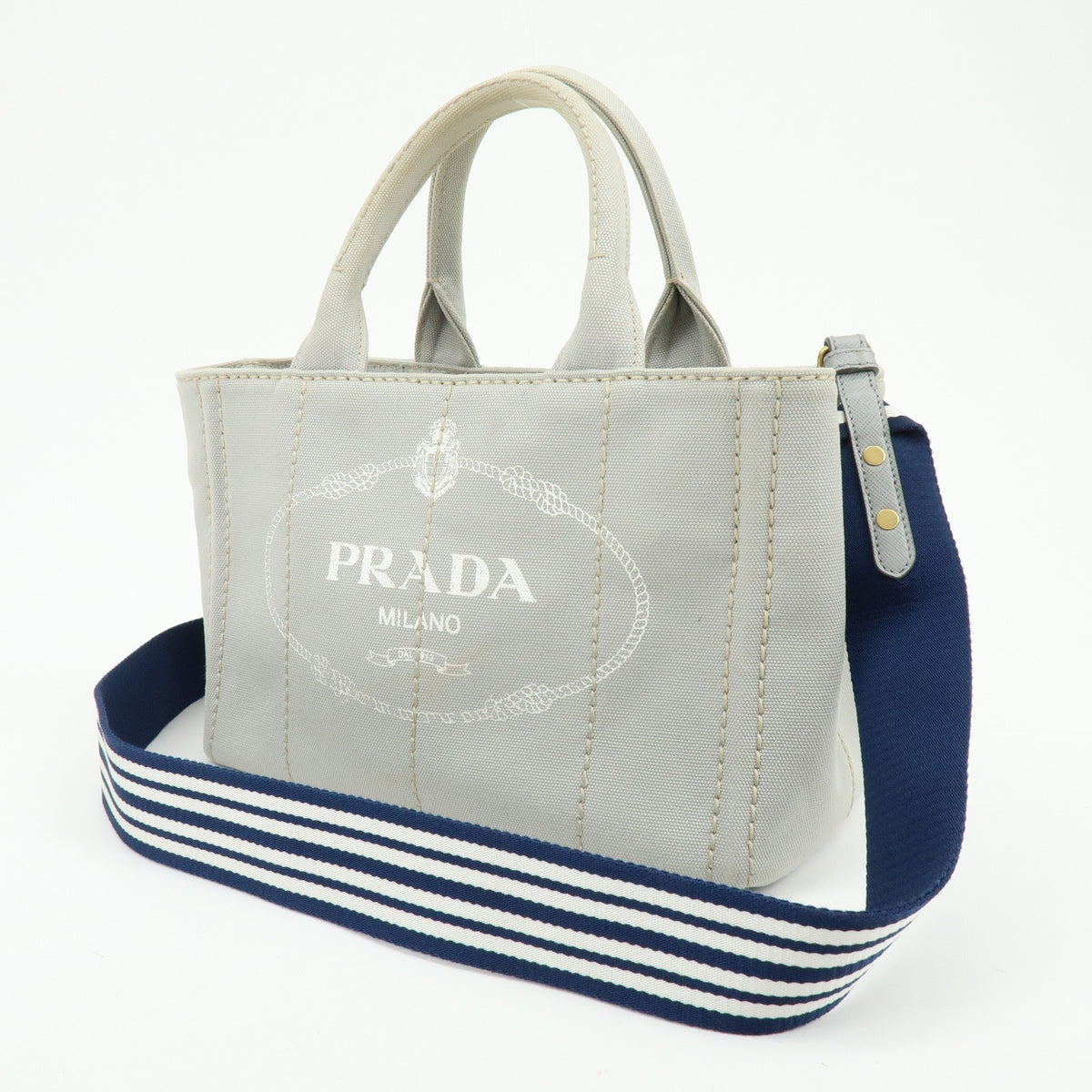 Prada Canapa Convertible Canvas, Gray, Canvas, Tote Bag