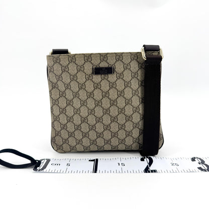 Gucci Zip Top Messenger GG Canvas with Leather, Black, Canvas, Shoulder Bag