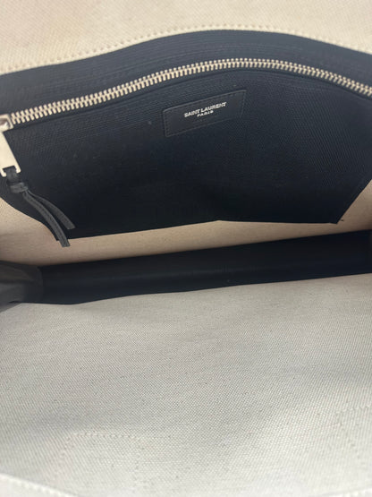 Saint Laurent Rive Gauche Shopper Tote Canvas, White, Canvas, Tote Bag