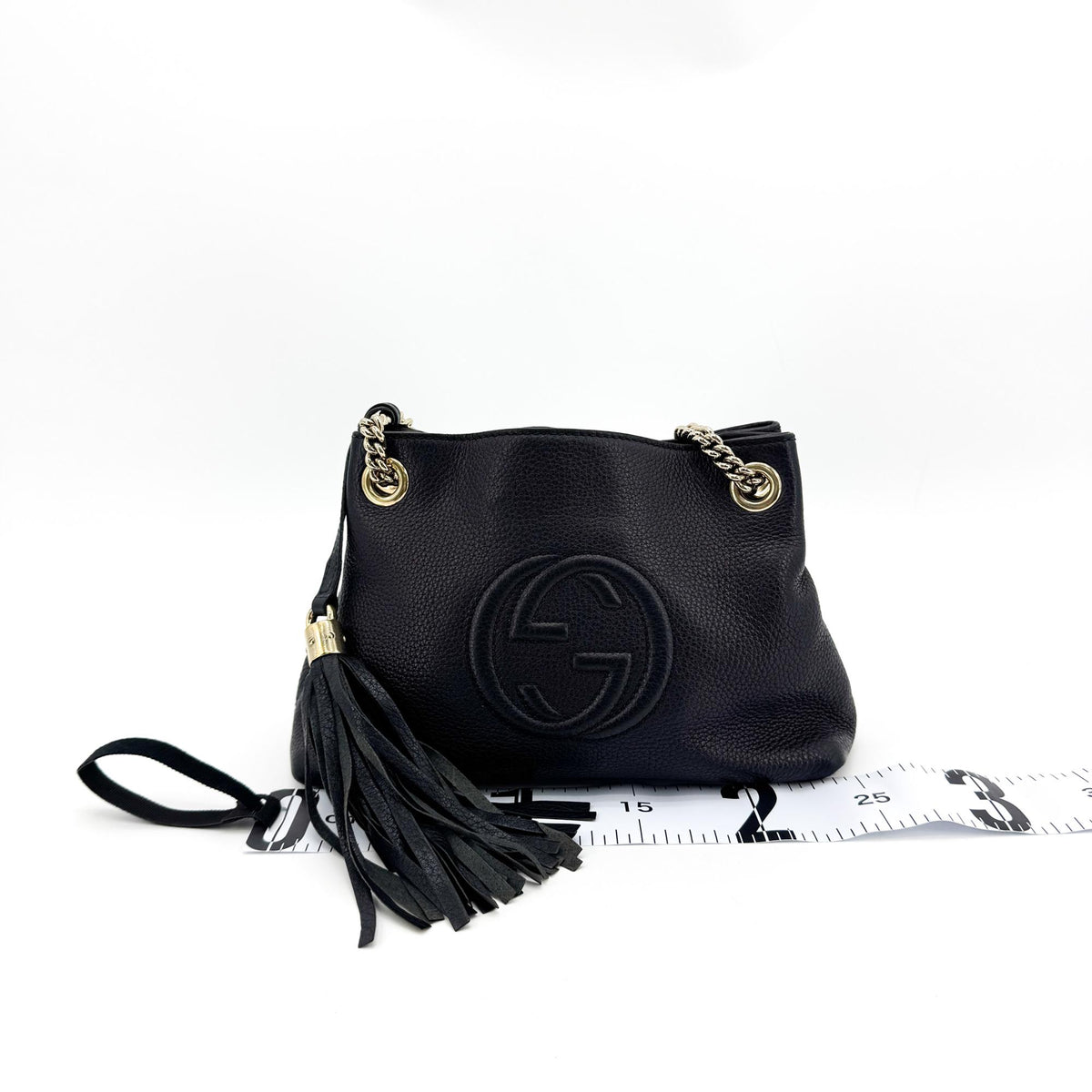 Gucci Soho Chain Strap Leather, Black, Leather, Shoulder Bag