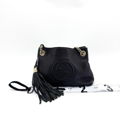 Gucci Soho Chain Strap Leather, Black, Leather, Shoulder Bag
