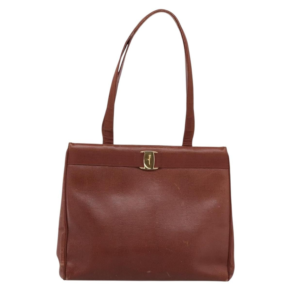 Salvatore Ferragamo Vala tote Embossed Leather, Brown, Leather, Tote Bag