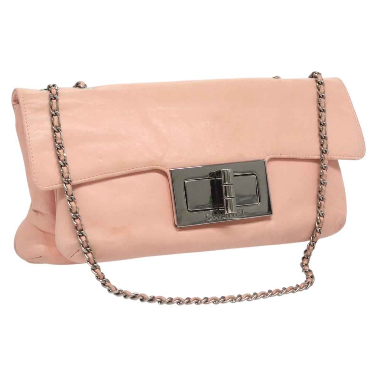 Chanel Mademoiselle Chocolate Bar Clutch Quilted Lambskin, PINK, LEATHER, Shoulder bag