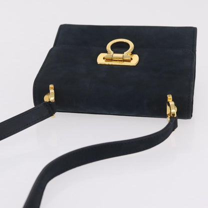 Salvatore Ferragamo Gancini Flap Suede, Navy, Suede, Shoulder Bag