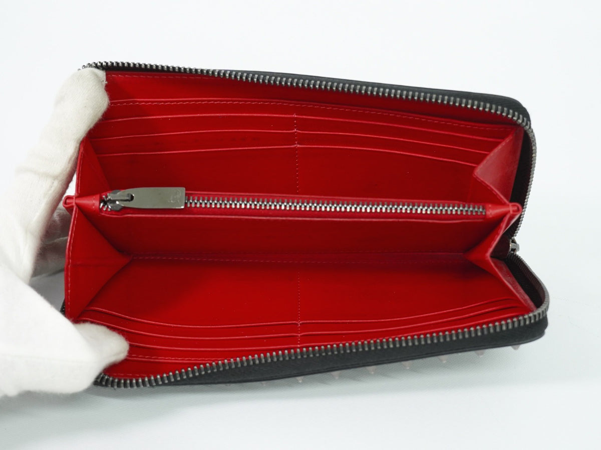Christian Louboutin Panettone Spiked Leather, Black, Leather, Wallet
