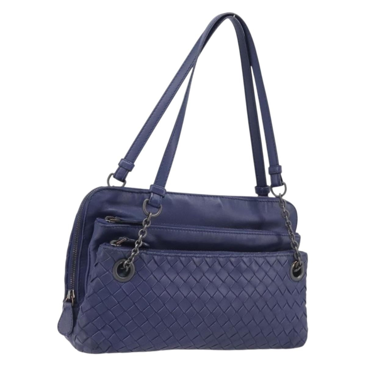 Bottega Veneta Compartment Chain Intrecciato Nappa, Blue, Leather, Shoulder Bag