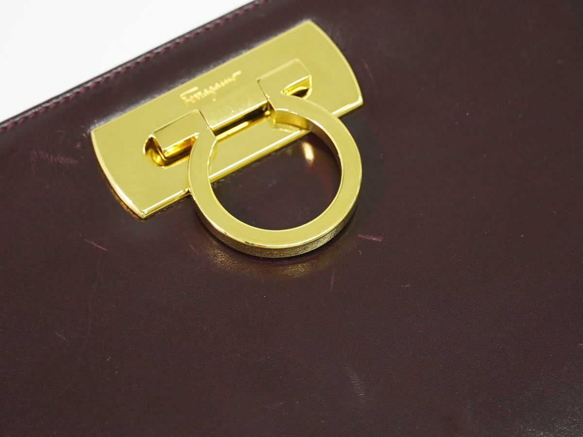 Salvatore Ferragamo Vintage Gancini Chain Leather, Burgundy, Leather, Shoulder Bag