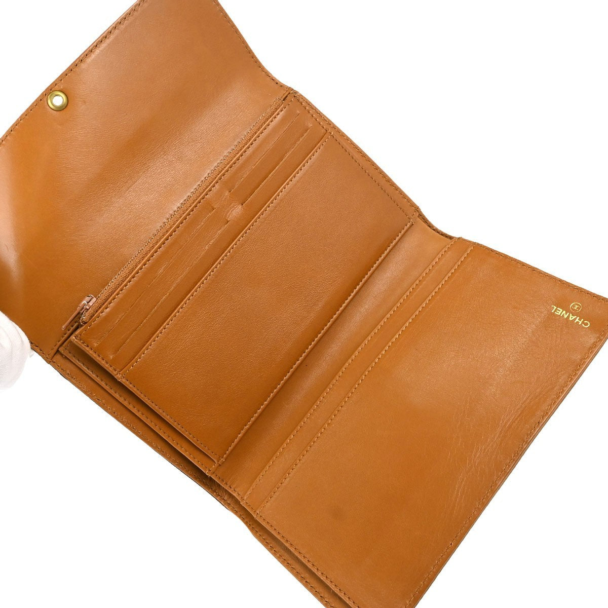 Chanel Trifold Caviar, Brown, Leather, Wallet