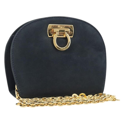 Salvatore Ferragamo Vintage Gancini Chain Suede, Black, Suede, Shoulder Bag