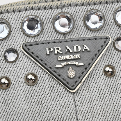 Prada Canapa Convertible Rhinestone Embellished Canvas, Gray, Canvas, Tote Bag