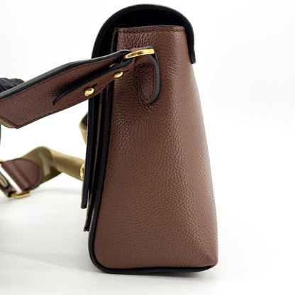 Burberry Note Leather with Vintage Check Canvas, Brown, Leather, Crossbody Bag