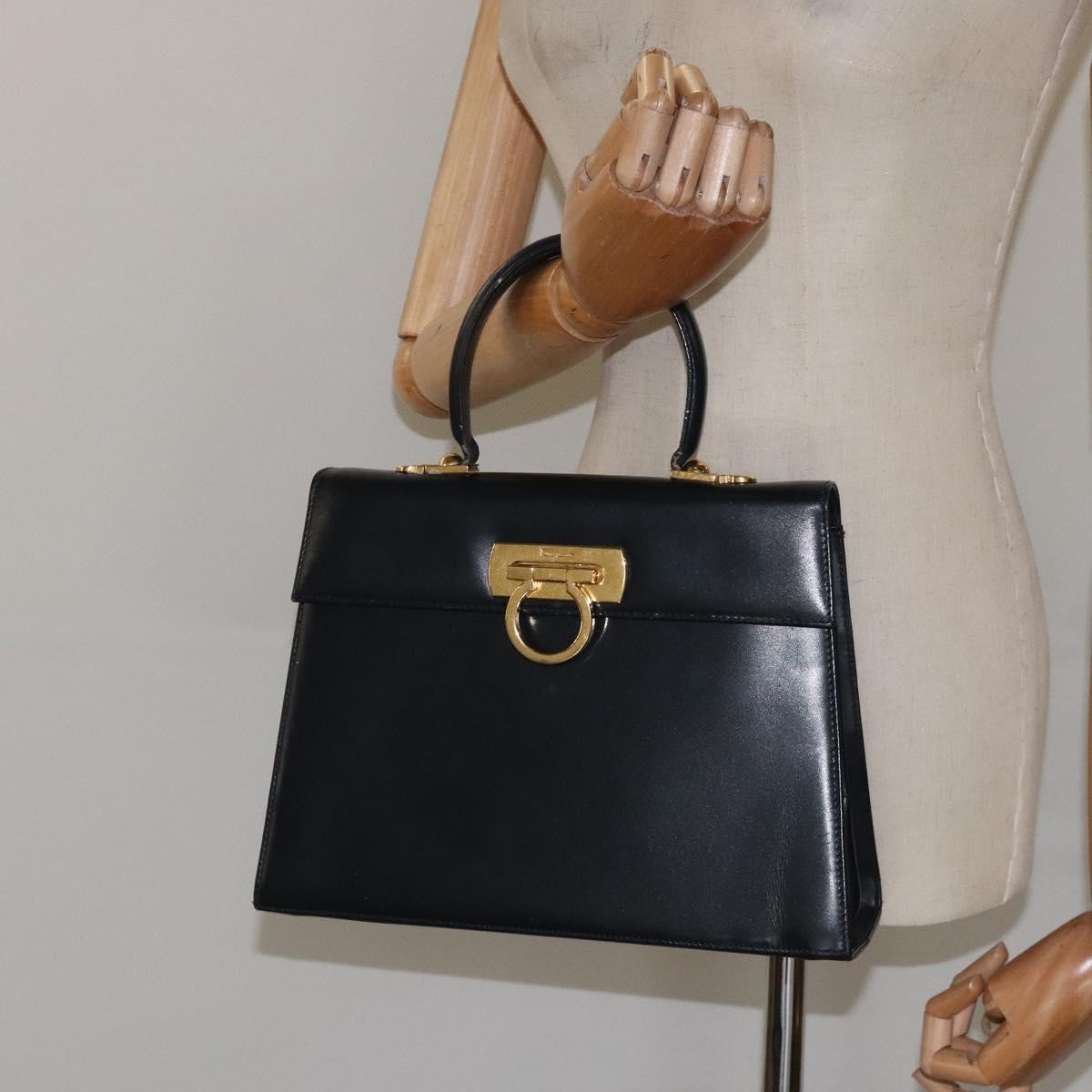 Salvatore Ferragamo Convertible Top Handle Leather, Black, Leather, Handbag