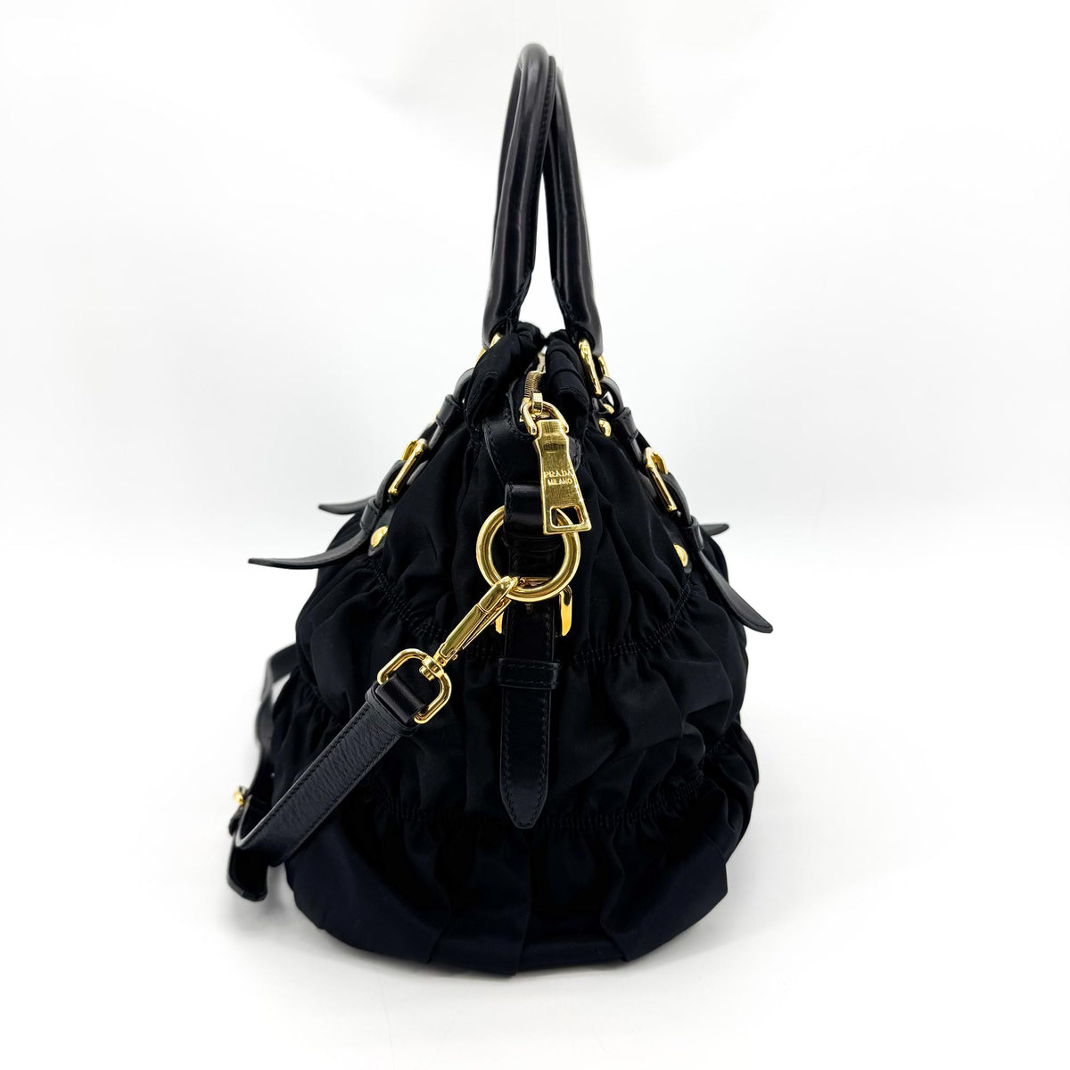 Prada Gaufre Nappa Leather, Black, Nylon, Tote Bag