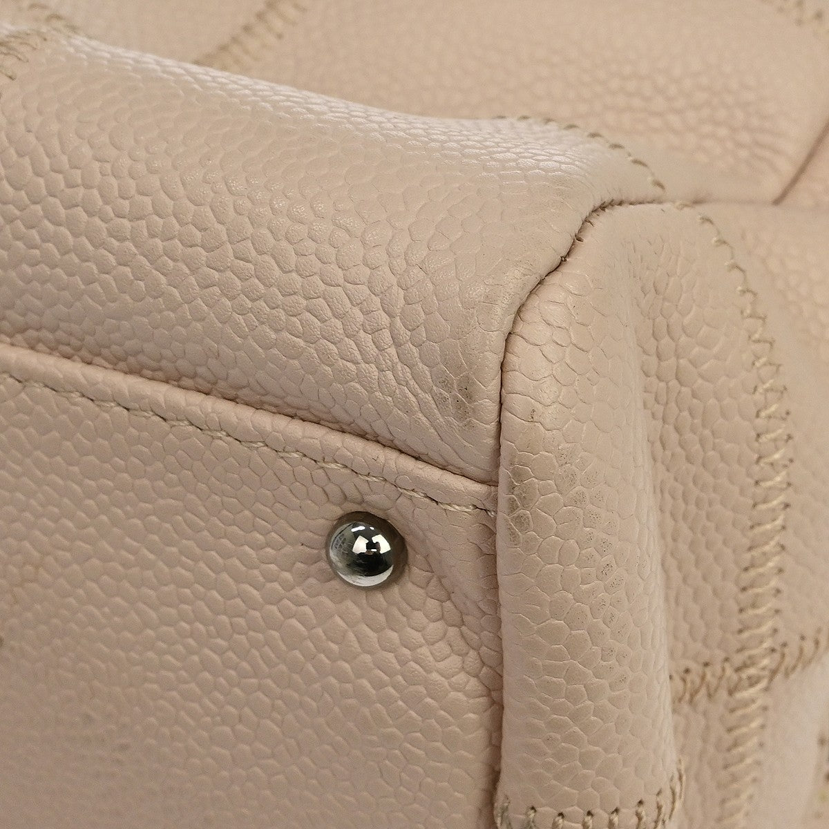 Chanel Square Stitch Quilted Caviar, Beige, Leather, Shoulder Bag