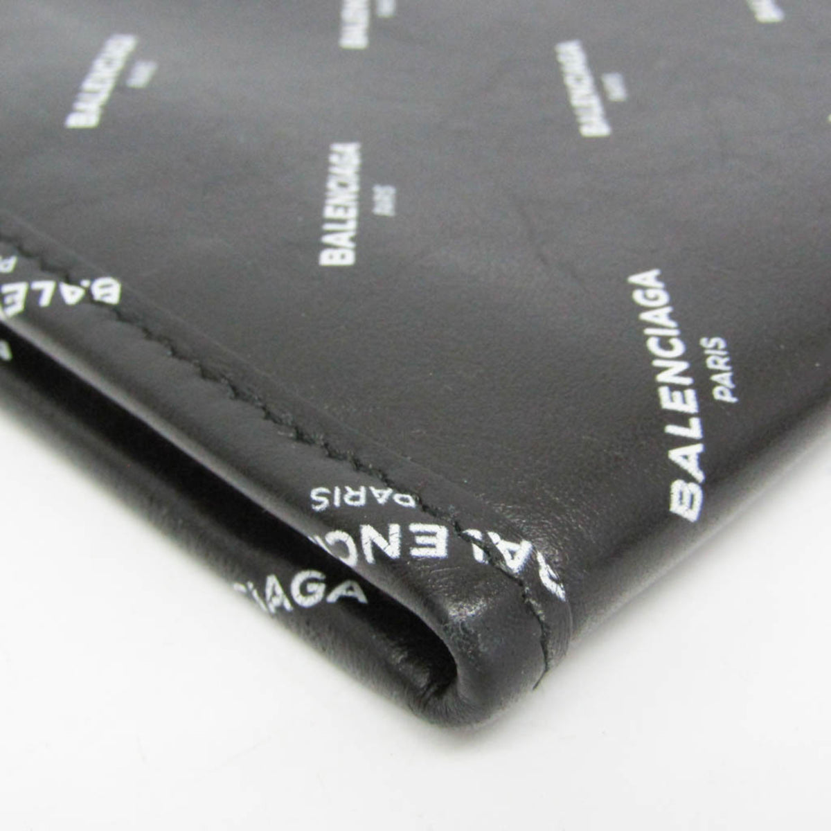 Balenciaga Logo Bazar Leather, Black, Leather, Clutch