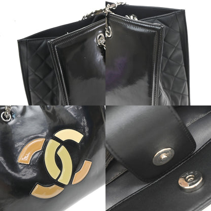 Chanel Lipstick Open Patent Vinyl, Black, Patent Leather, Tote Bag