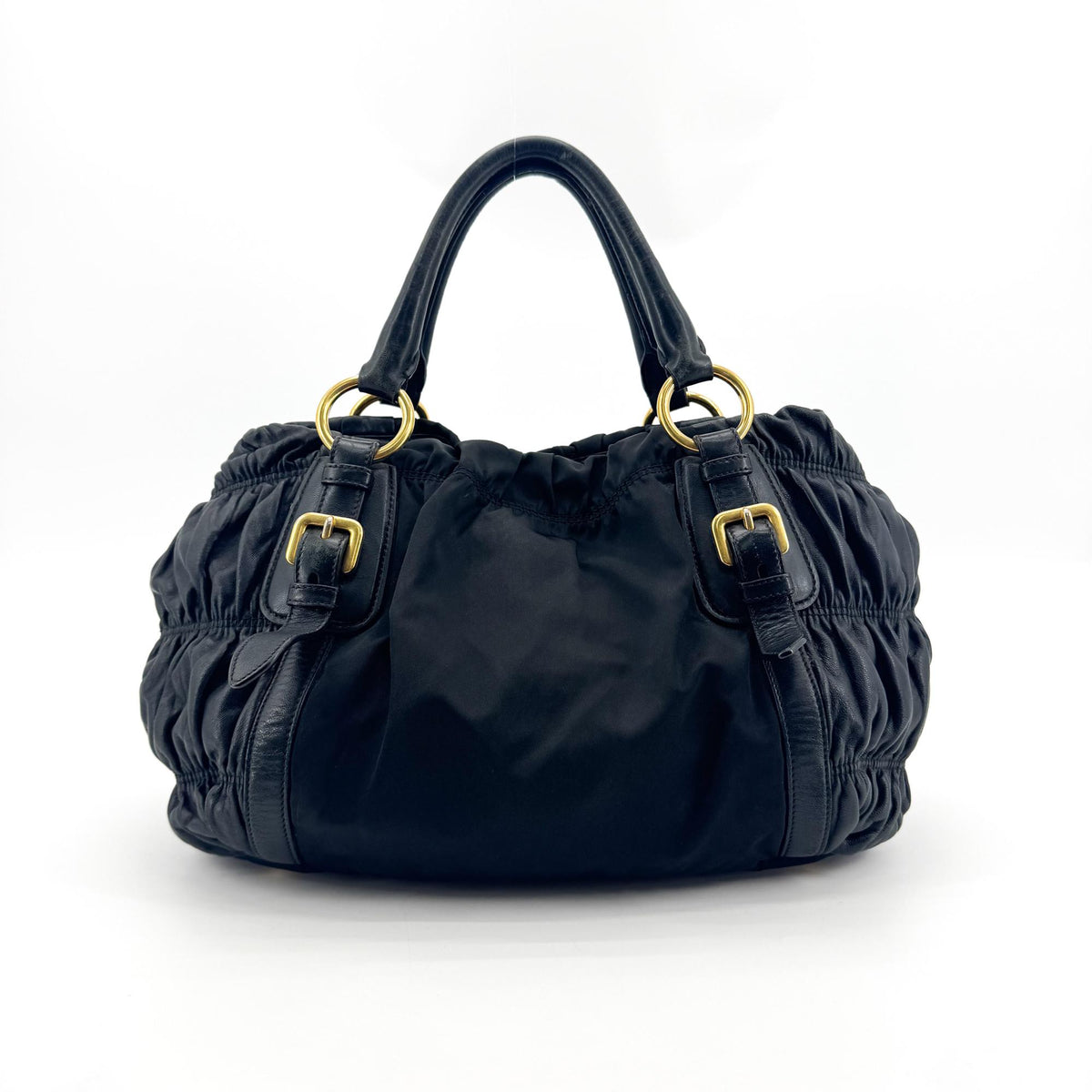Prada Gaufre Convertible Satchel Leather and Tessuto, Black, Nylon, Handbag