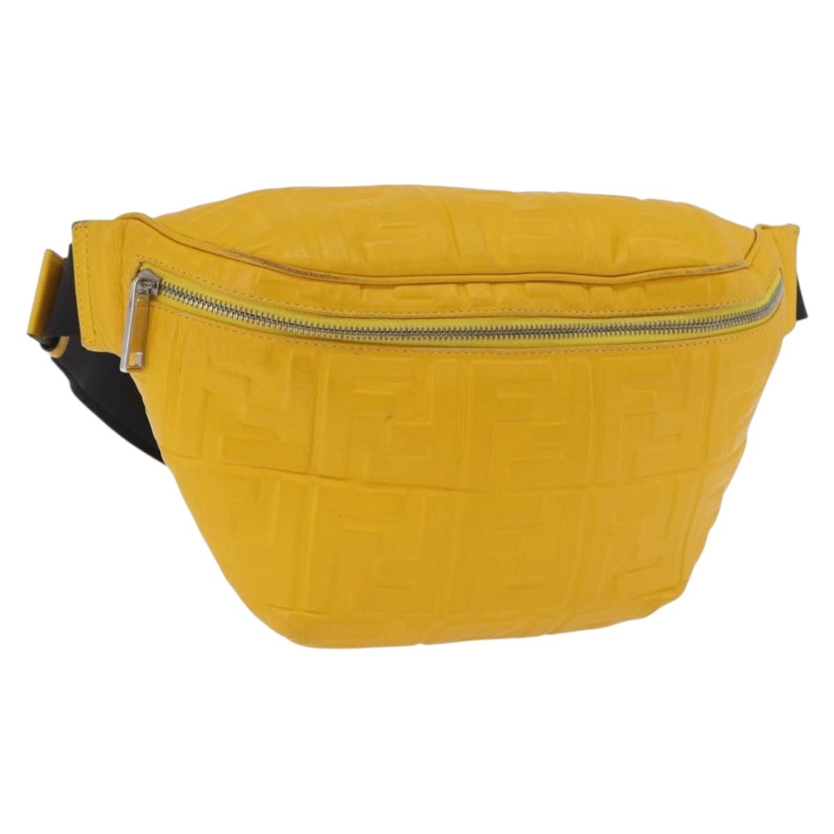 Fendi Zip Waist Zucca Embossed Leather, Yellow, Canvas, Handbag