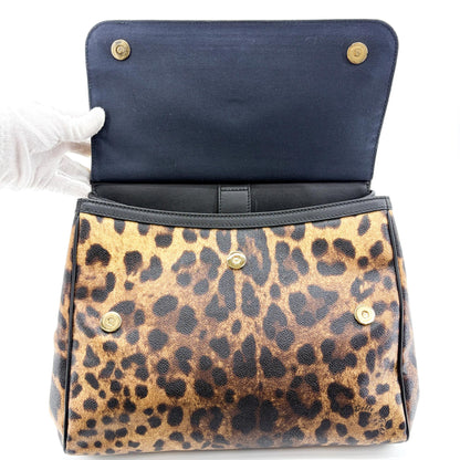 Dolce & Gabbana Miss Sicily Leopard Print Leather, Brown, Calfskin, Handbag