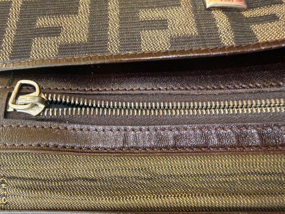 Fendi Baguette Continental Zucca Embossed Leather, Brown, Canvas, Wallet