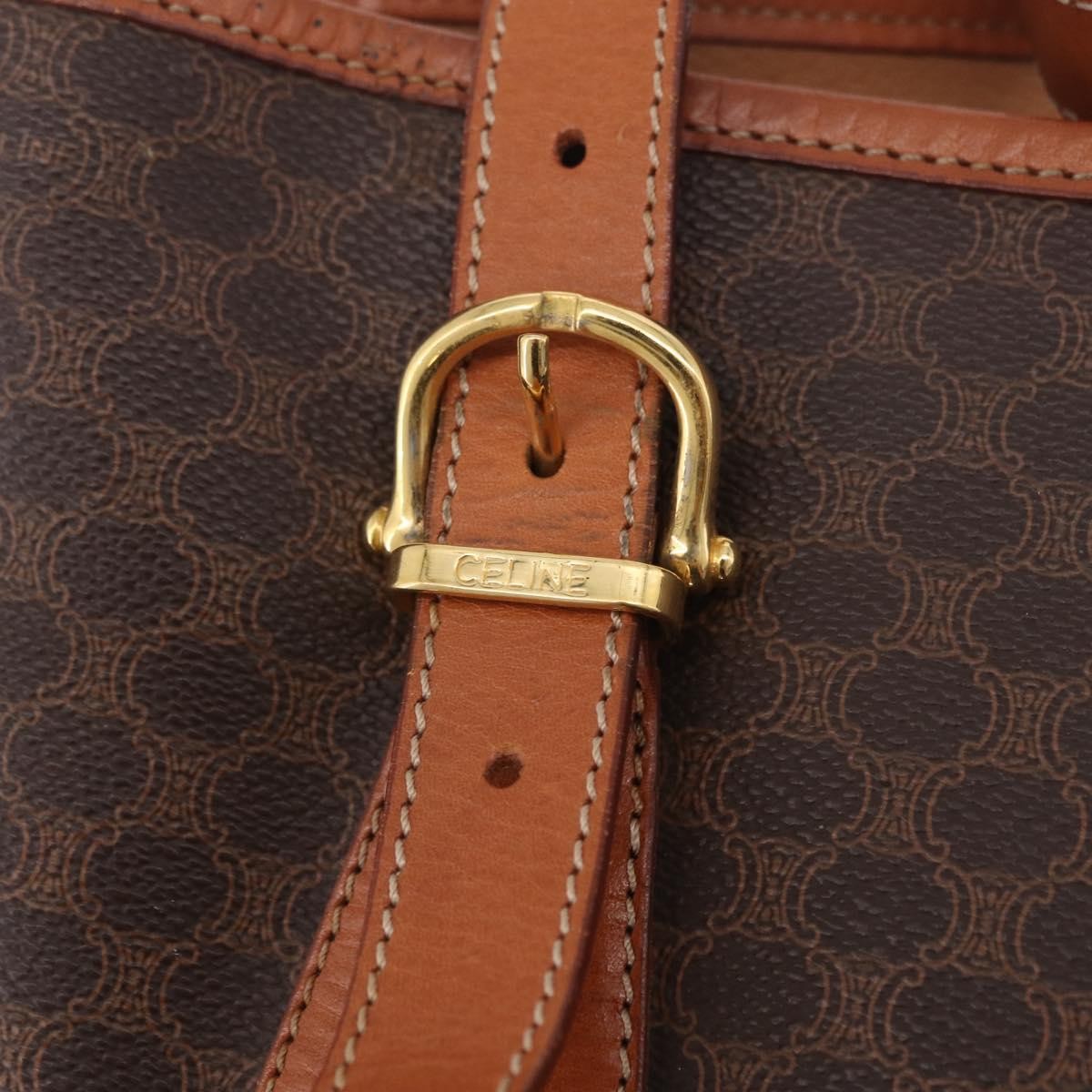 Celine Vintage Macadam Shopper Coated Canvas, Brown, Canvas, Tote Bag