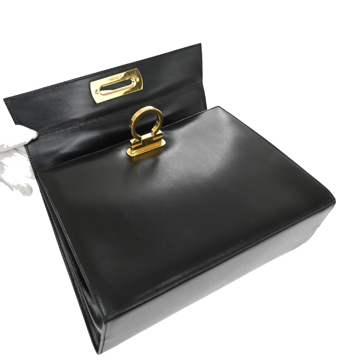 Salvatore Ferragamo Convertible Top Handle Leather, Black, Leather, Handbag
