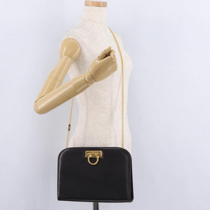 Salvatore Ferragamo Vintage Gancini Chain Leather, Brown, Leather, Shoulder Bag