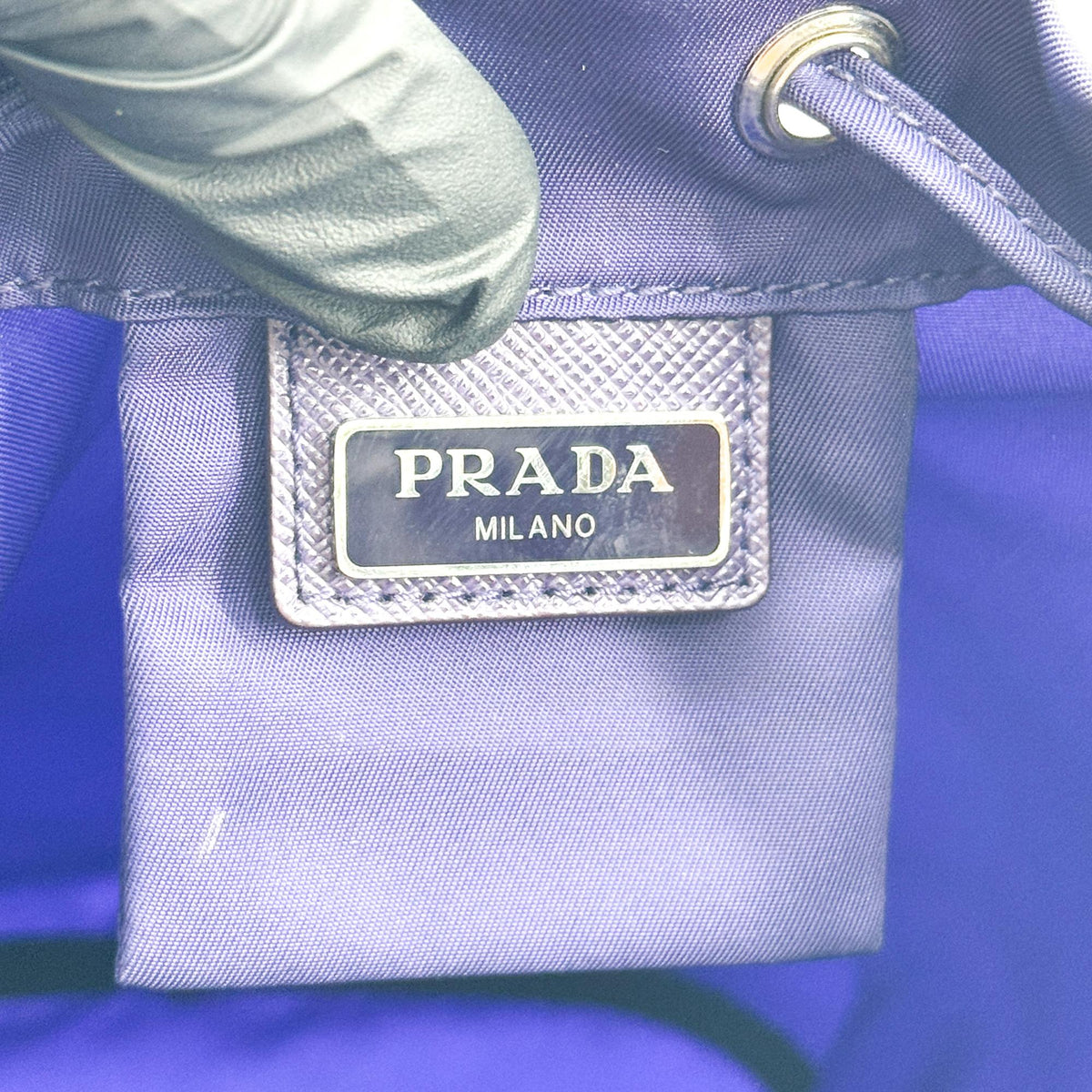 Prada Drawstring Wristlet Bucket Tessuto, Navy, Nylon, Handbag