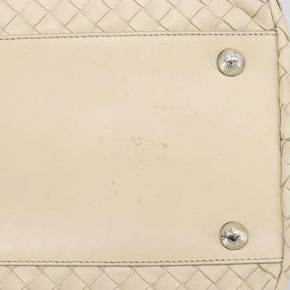 Bottega Veneta Belted Cabas Tote Intrecciato Nappa with Stitched Detail, White, Leather, Tote Bag