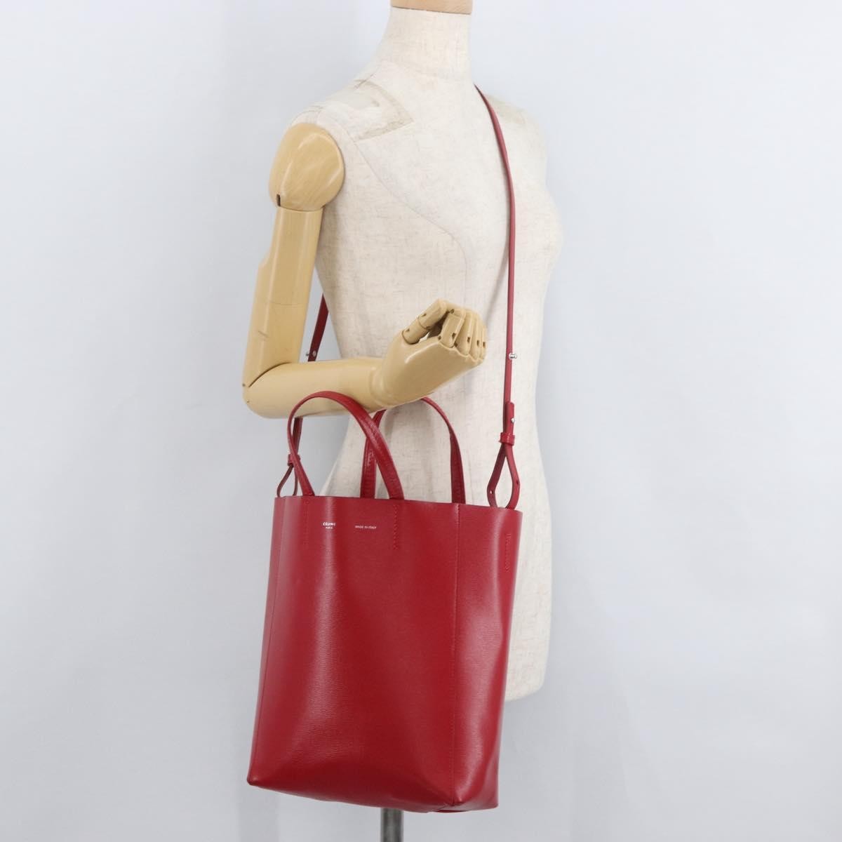 Celine Vertical Cabas Leather, Red, Leather, Tote Bag
