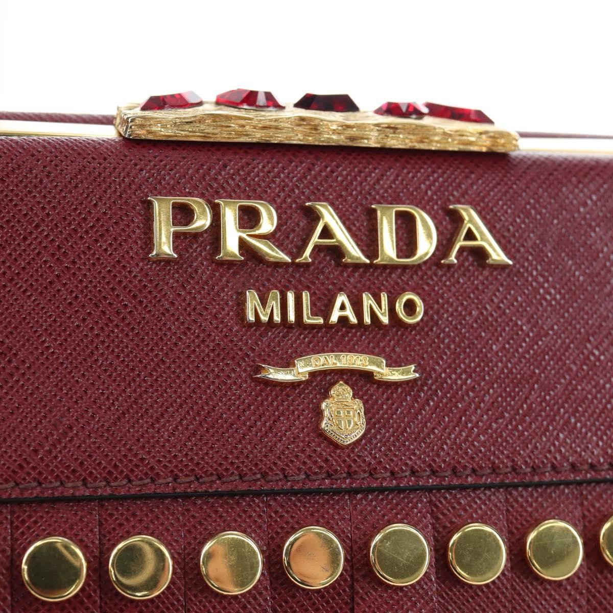 Prada Idol Studded Fringe Saffiano Leather, Burgundy, Leather, Shoulder Bag