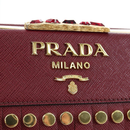 Prada Idol Studded Fringe Saffiano Leather, Burgundy, Leather, Shoulder Bag