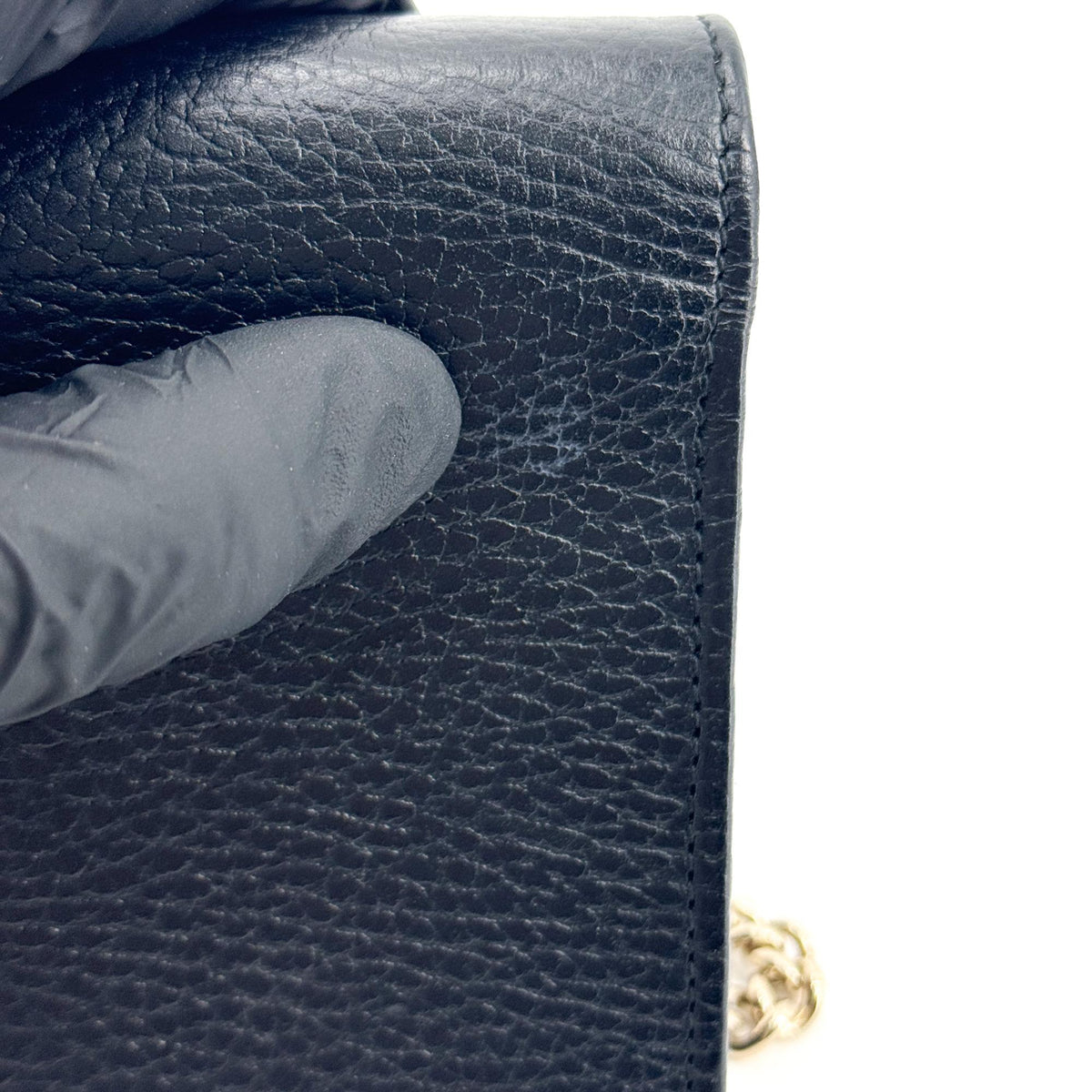 Gucci Interlocking Wallet on Chain Leather, Black, Leather, Shoulder Bag