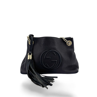 Gucci Soho Chain Strap Leather, Black, Leather, Shoulder Bag