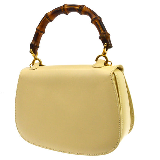 Gucci Vintage Bamboo Top Handle Leather, Beige, Leather, Handbag