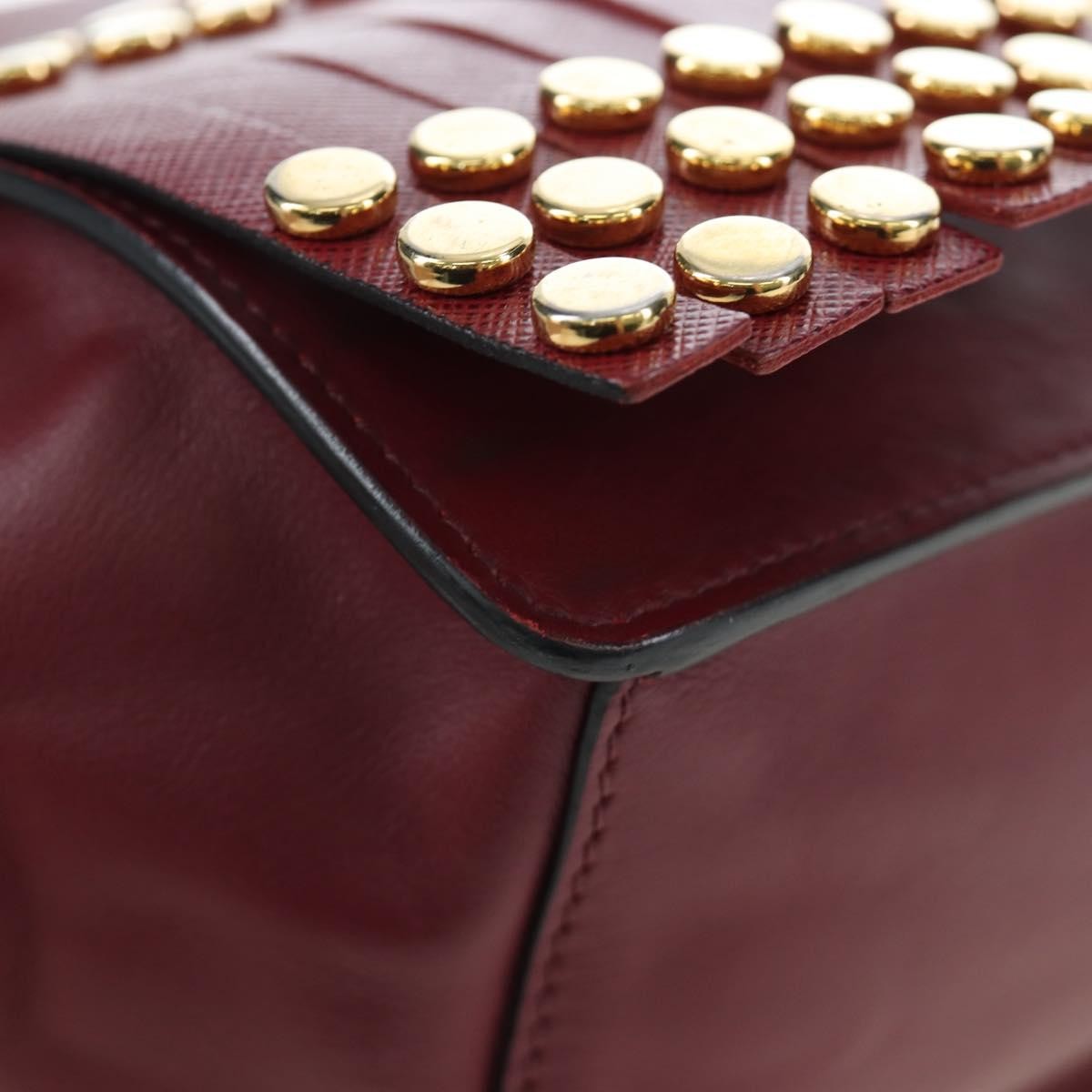 Prada Idol Studded Fringe Saffiano Leather, Burgundy, Leather, Shoulder Bag