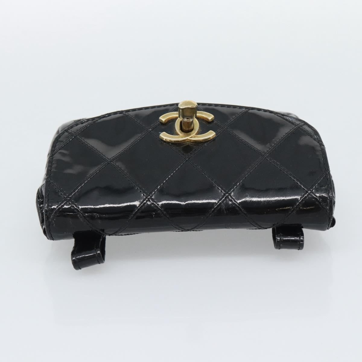 Chanel CC Flap Belt Quilted Lambskin, Black, Patent Leather, Clutch