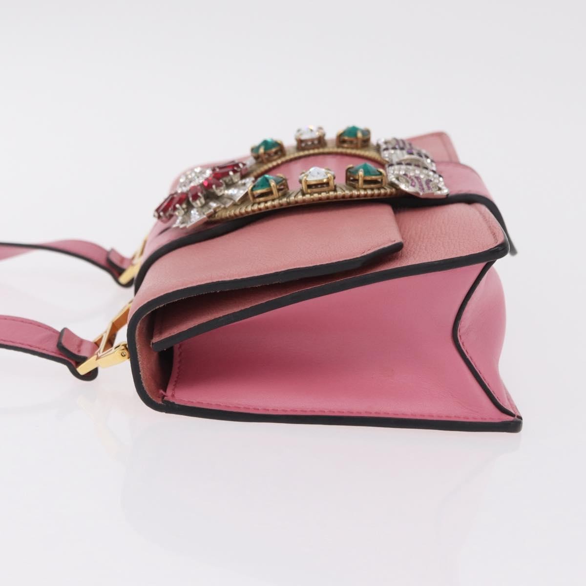 Miu Miu Madras Crystal Buckle Leather, Pink, Leather, Shoulder Bag