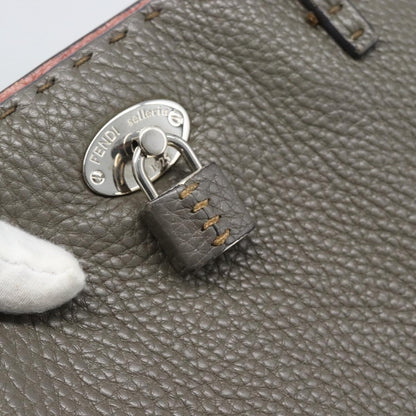 Fendi Selleria Carla Leather, Gray, Leather, Tote Bag