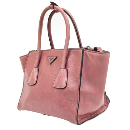 Prada Double Zip Lux Convertible Saffiano Leather, Pink, Leather, Tote Bag